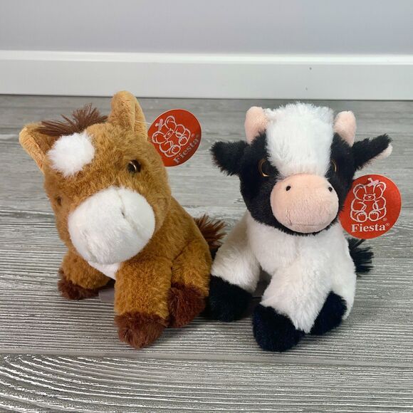 Two Fiesta Cow and Horse Plush 5.5" Farm Animal Stuffed Animals - NEW! - Picture 1 of 12